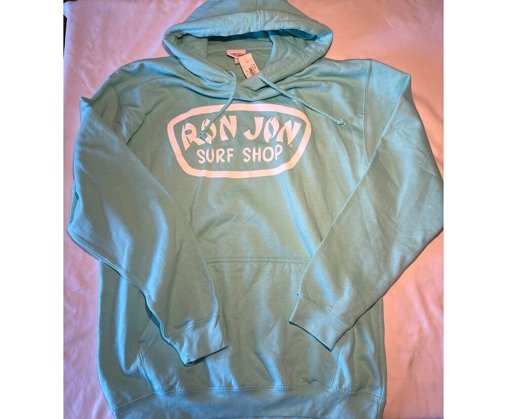 Ron Jon Surf Shop Large Badge Hoodie Mint Green Pullover Sweatshirt NWT